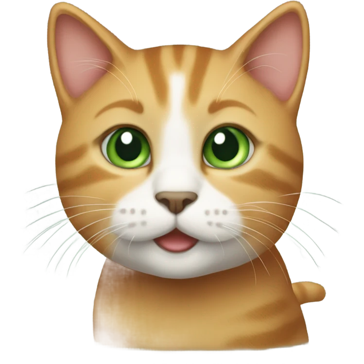 Cute cat emoji. Make the cat have light green eyes and be black with ginger and lighter ginger patches. emoji