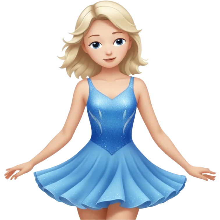 The ice skater girl in the sparkling blue dress spins gently with her eyes closed. emoji