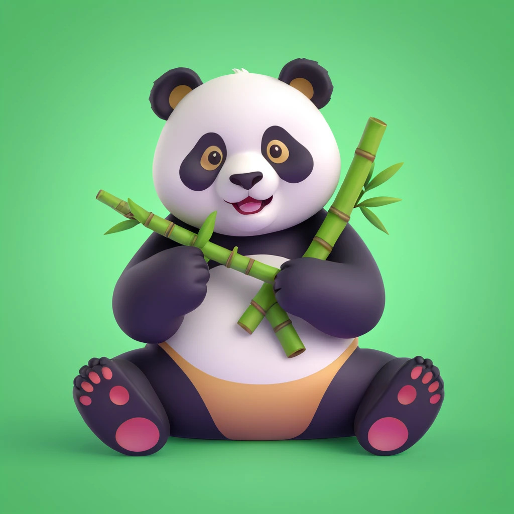 panda eating bamboo in forrest background, close up pose emoji
