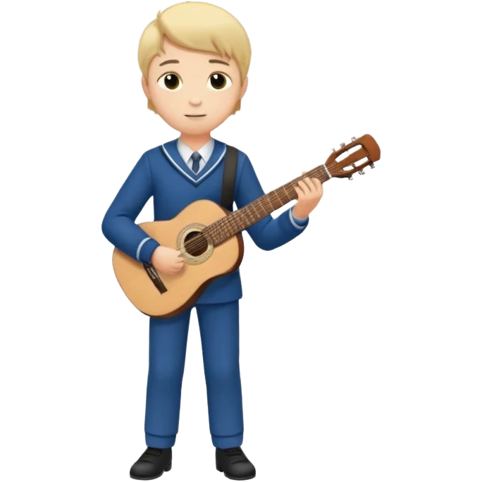 Teen boy – wearing school uniform, holding classical guitar, practicing chords. full body emoji