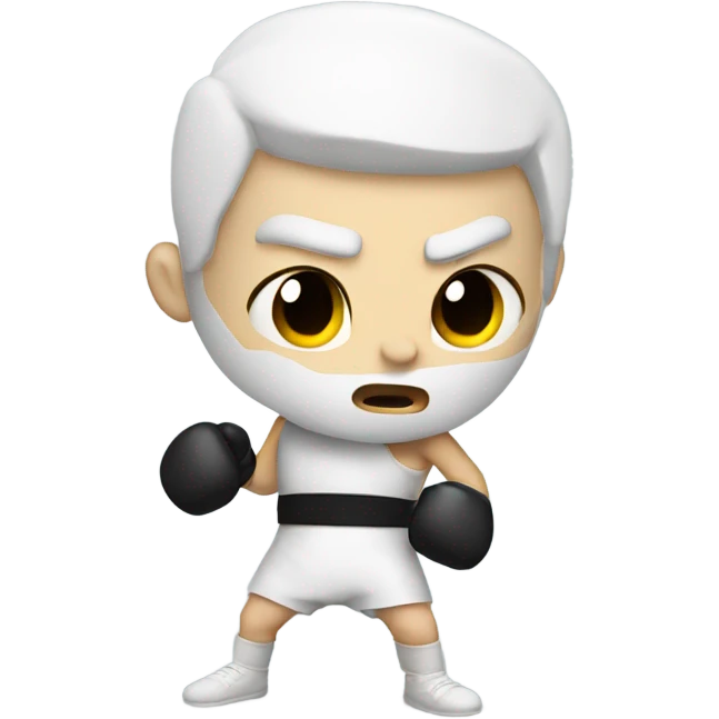 Little white fighter guy, throwing punches, and has a serious face emoji
