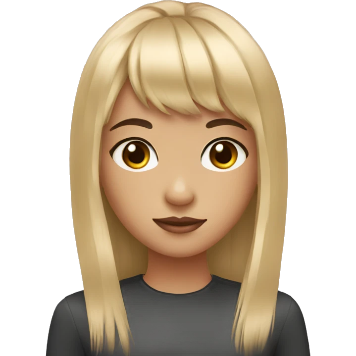 a black haired girl with bangs and hazel eyes emoji