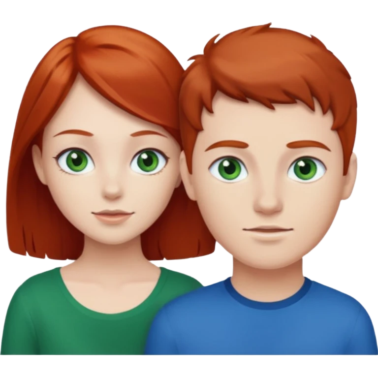 red head girl with brunette boy couple blue/green eyes emoji