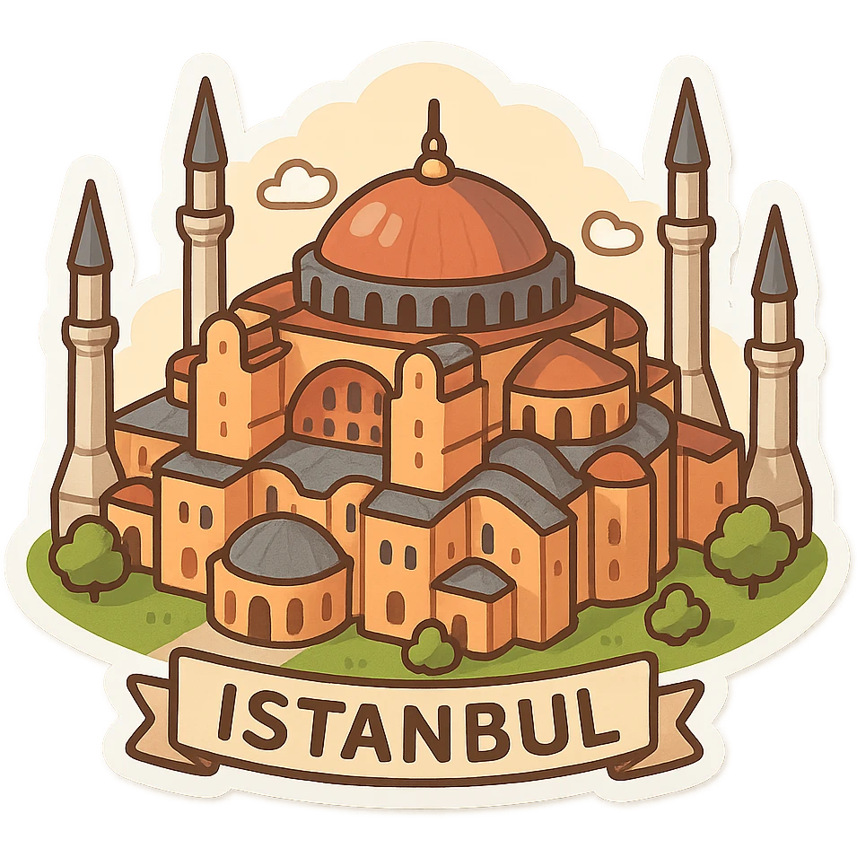 Isometric illustration of Istanbul, featuring photorealistic Hagia Sophia emoji