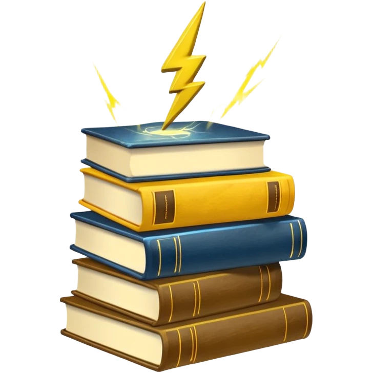 stack of books with a lightning symbol emoji