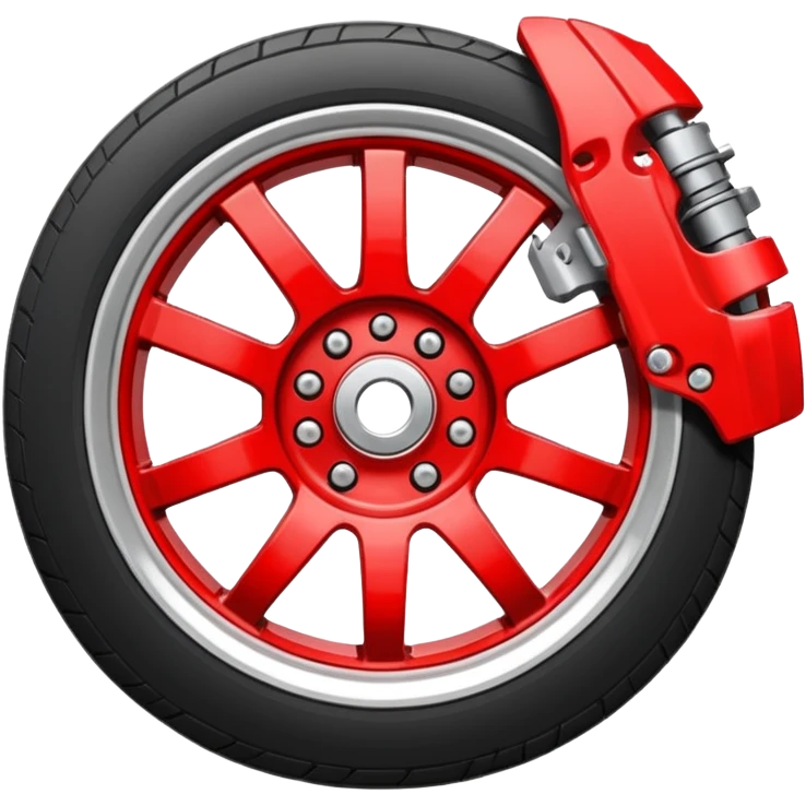 
Car wheel emoji with red brake caliper inside wheel on brake disc emoji