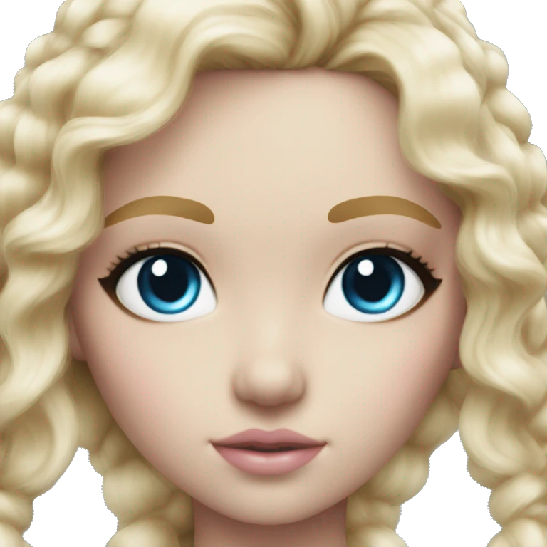 ocean blue doll eyes, blonde hair, feminine, pink, girl, angelic emoji