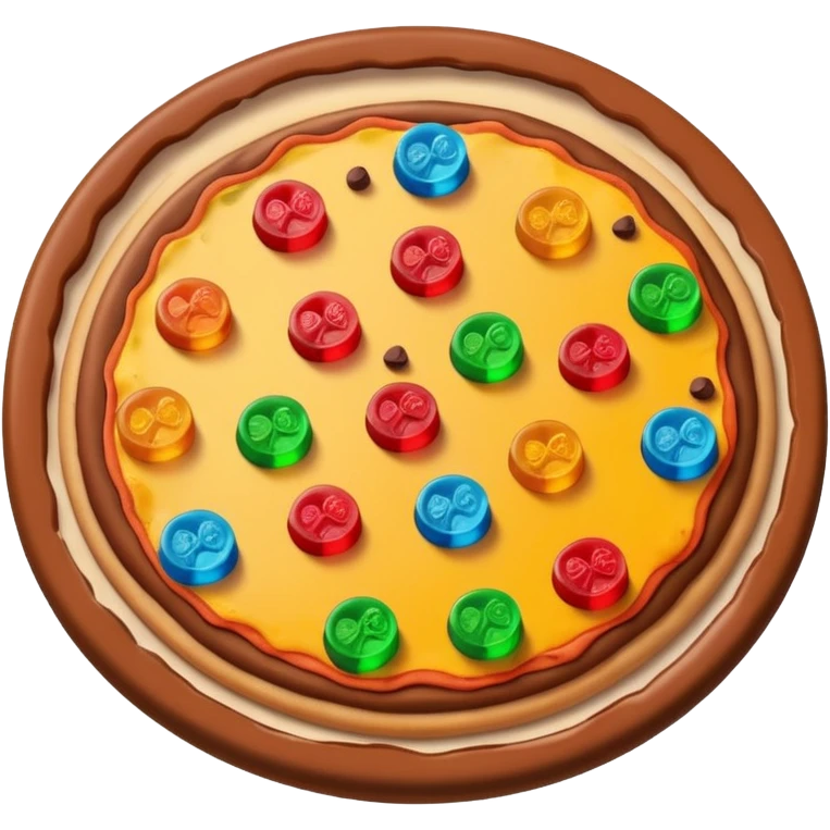 slice of pizza with gummy bears and chocolate candies as toppings emoji