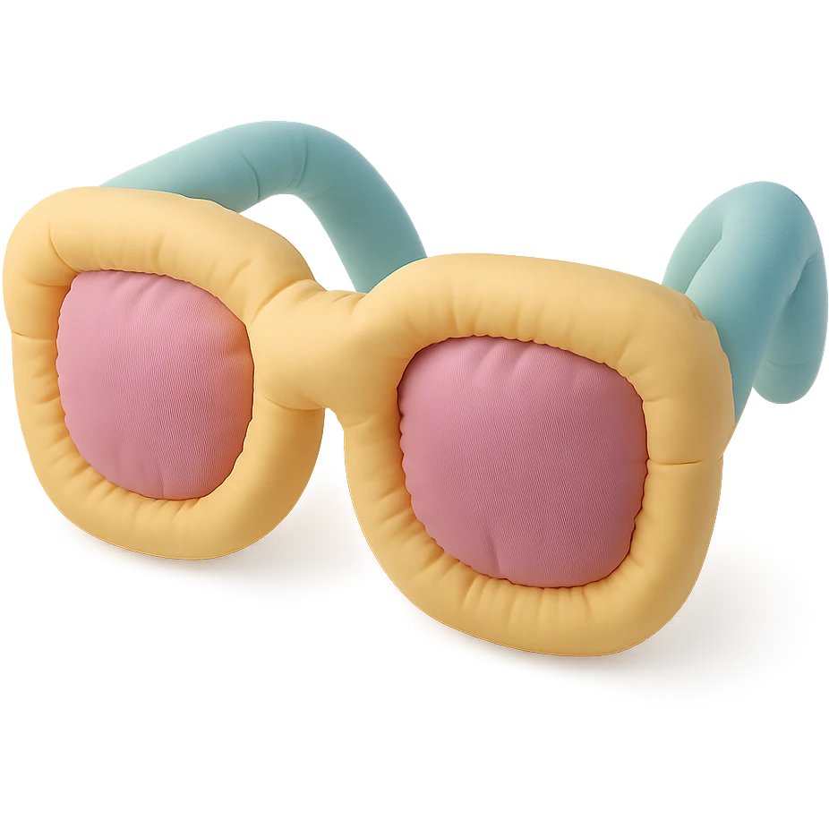 plush cushion sunglasses, stylized and soft, playful colors emoji