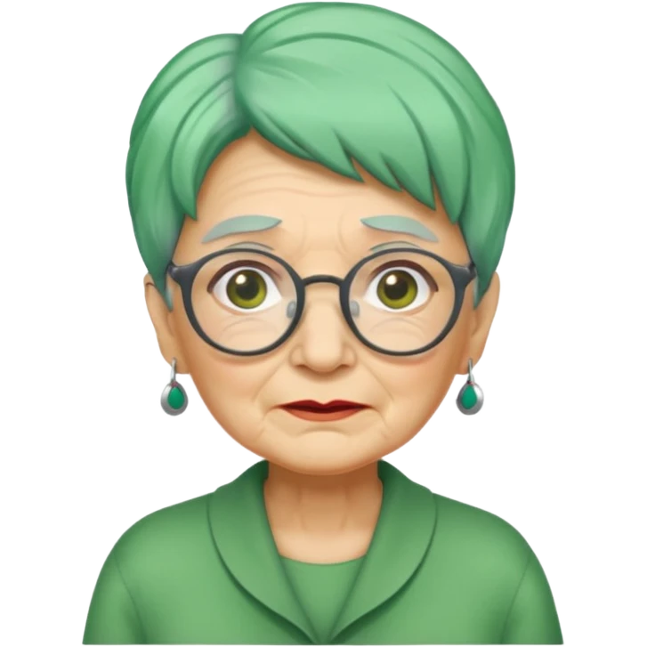 green haired grandma with wrinkles and glassess emoji