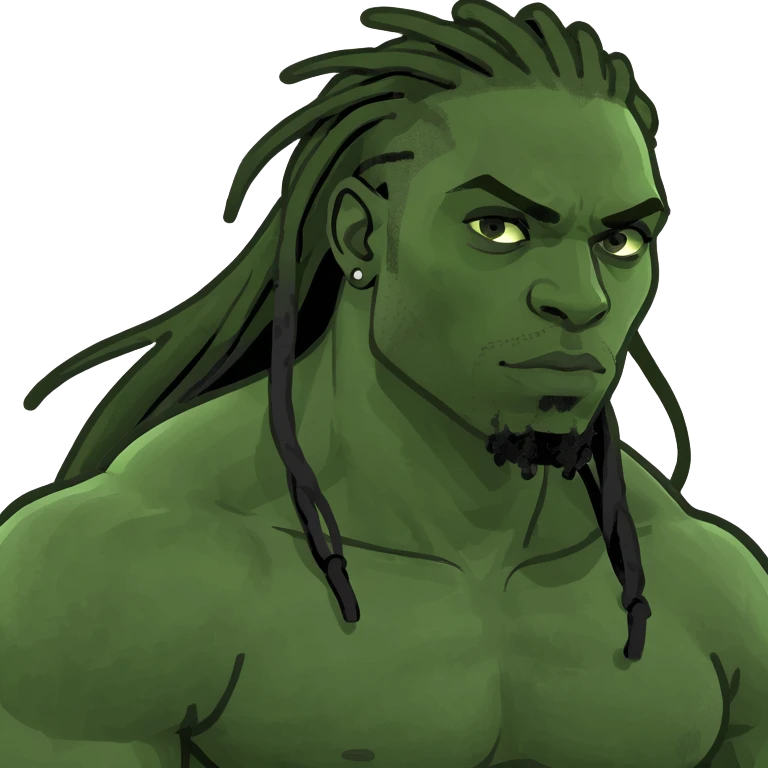 Dark skin man with muscles and dreads emoji