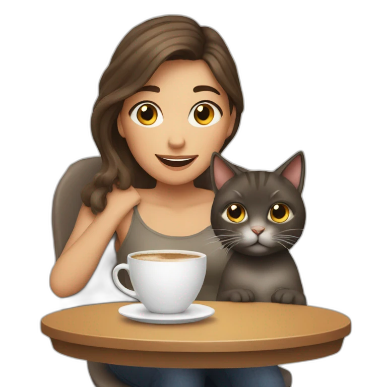 Girl with two cats and a cup of coffee emoji