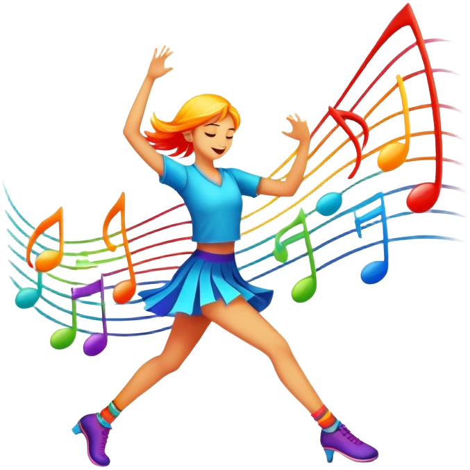 An icon showing vibrant musical notes and rhythm bars, inspired by Muse Dash. The design features colorful, dynamic elements flowing in sync with the beat, with a character dancing in the background. Bright, energetic visuals emphasize the excitement of rhythm-based gameplay. Transparent background. emoji