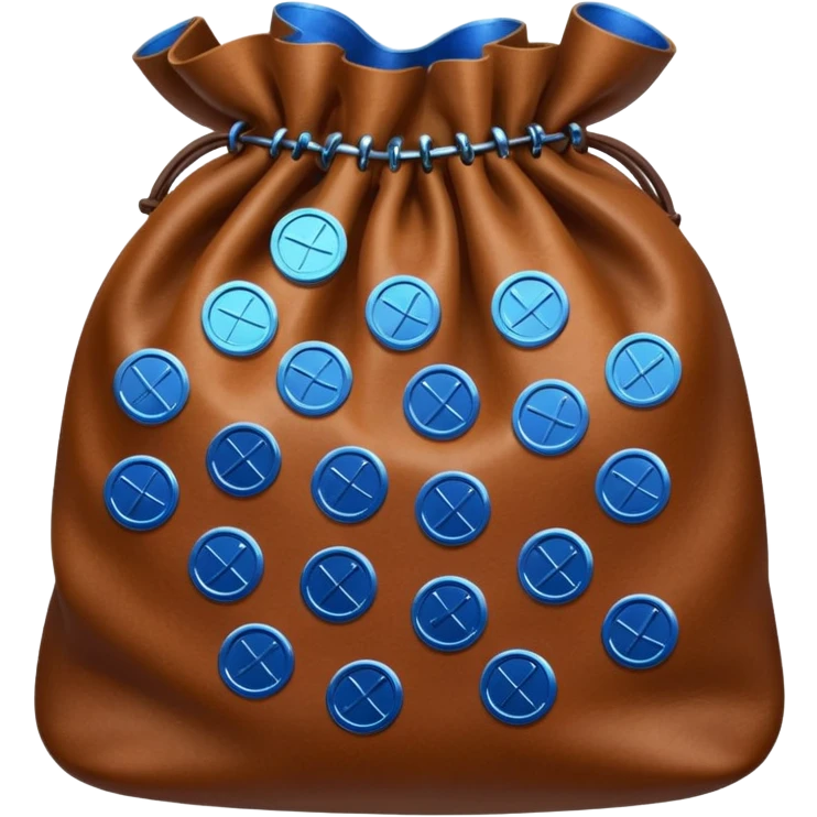 blue coins inside a brown leather bag  emoji