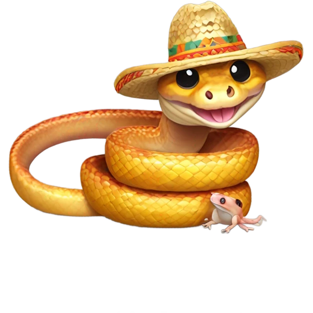 Cute happy cornsnake wearing a sombrero eating a mouse emoji