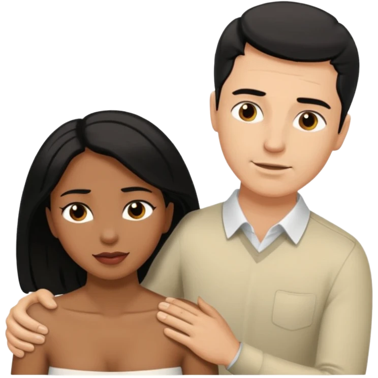 White blond man massages black haired brown woman from front view emoji