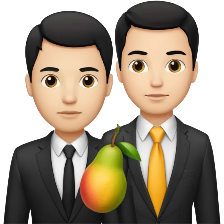 BLACK HAIR LIGHT SKIN MAN WITH A T-SHIRT WITH A MANGO ON IT, AND HIS BOSS LIGHT SKIN MAN BLONDE HAIR DANDOLE DINERO emoji