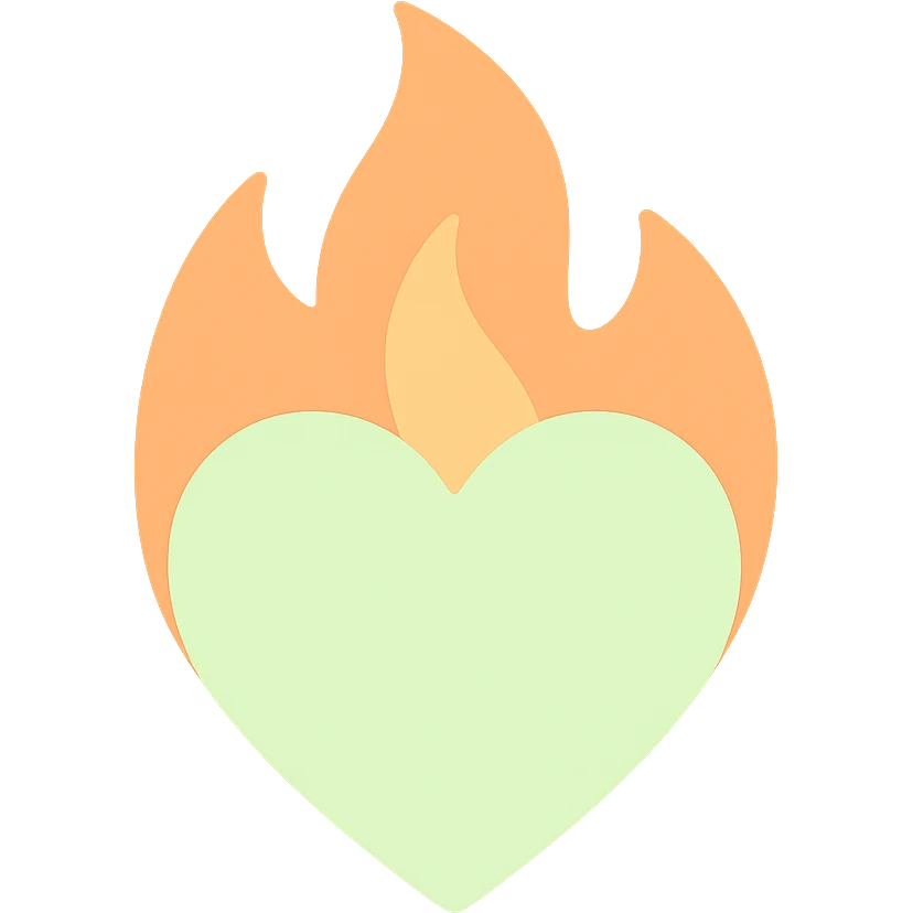 pale green heart in apricot fire emoji