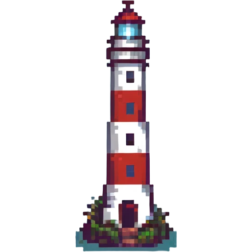 a lighthouse in pixel art style, retro video game look emoji