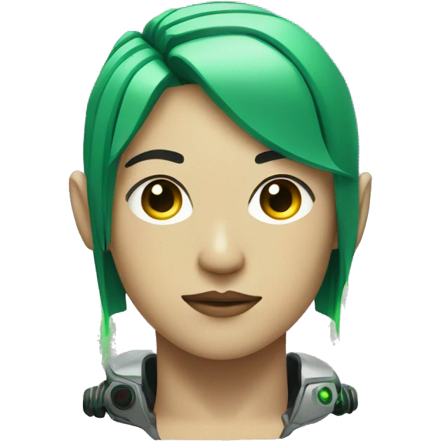 Asian cyborg with green hair and circuitry on the face emoji