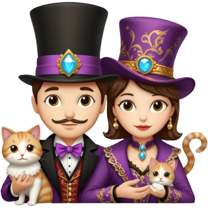 magician couple and their pet cat emoji