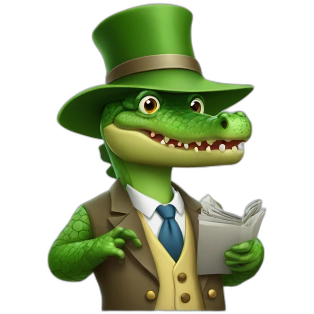 Professor crocodile with a hat teaching finance emoji