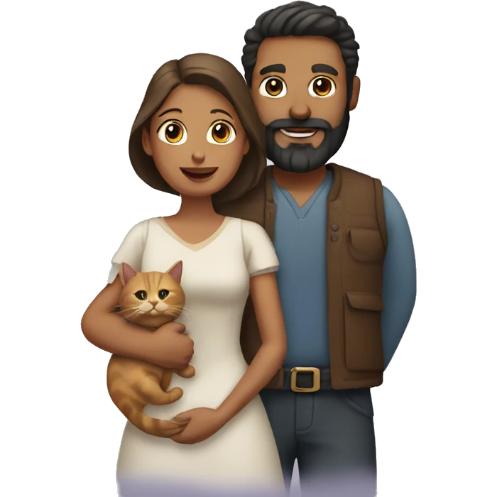 man with a beard and his wife holding a cat emoji