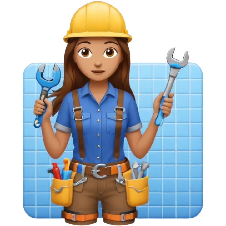 beautiful girl with long brown hair constructing new shower in bathroom emoji