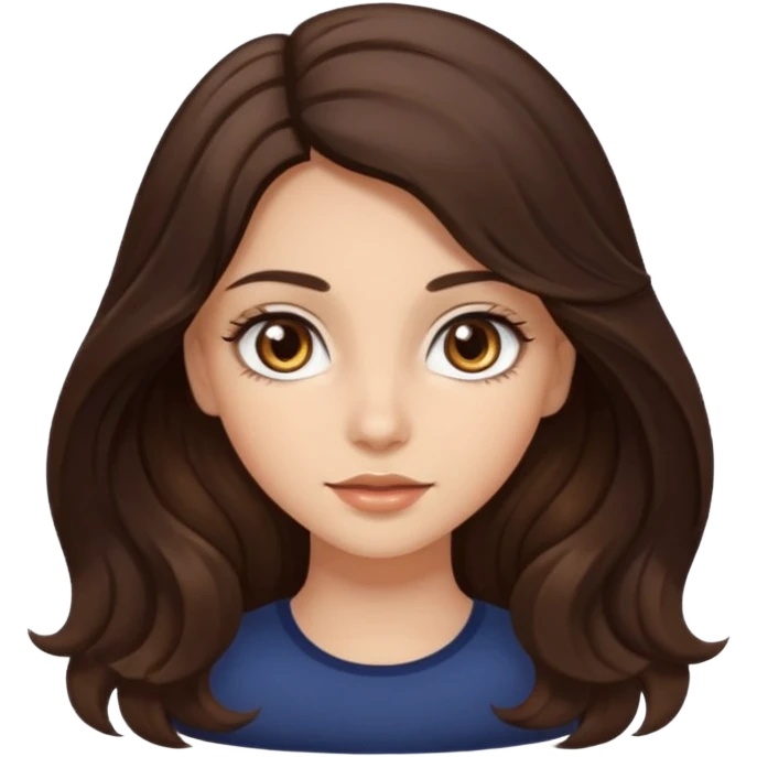 girl with wavy long dark brown hair, brown eyes, light to medium complexion, long lashes, almond shaped eyes emoji