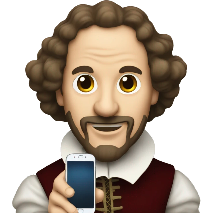 William Shakespeare holds a cell phone in his hand emoji