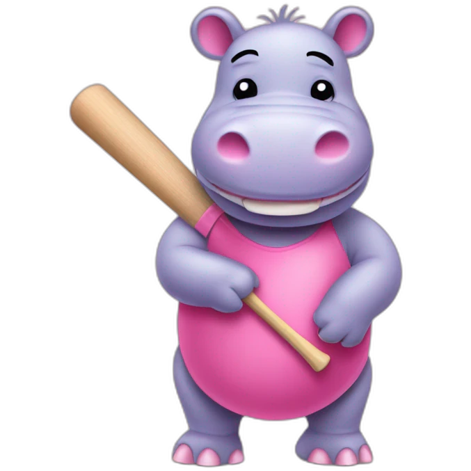 cute pink hippo holding a cricket bat emoji