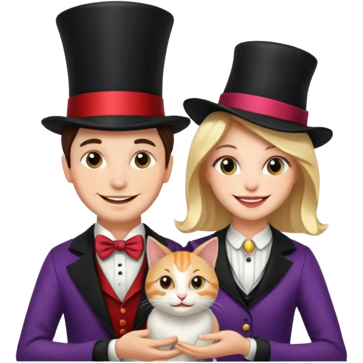 magician couple and their pet cat emoji