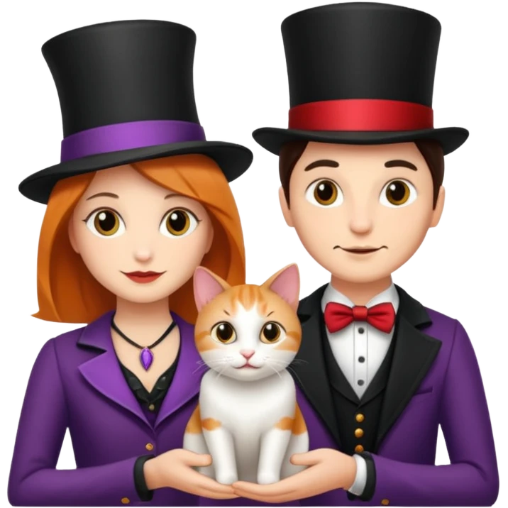 magician couple and their pet cat emoji