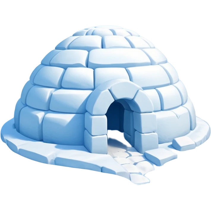 A traditional snow igloo on a vast snowy plain under a clear blue sky. Soft sunlight casts gentle shadows across the snow. The igloo has a small entrance tunnel and compacted snow blocks forming its dome. Realistic Arctic environment, crisp atmosphere, calm winter feeling. emoji
