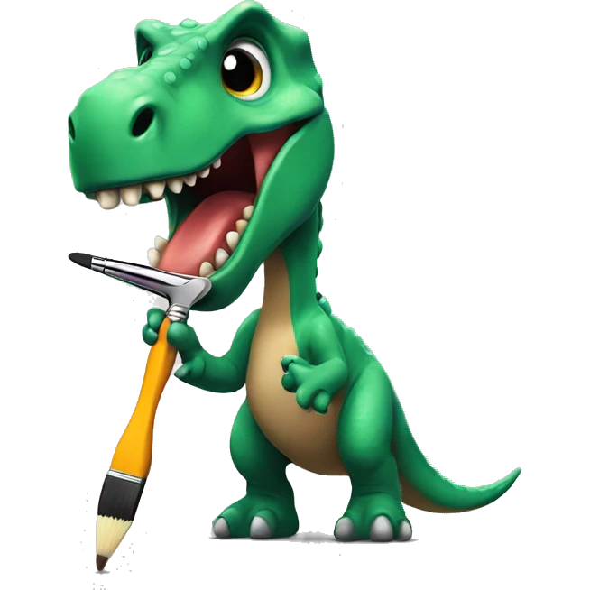 Dinosaur with a paintbrush in his mouth  emoji