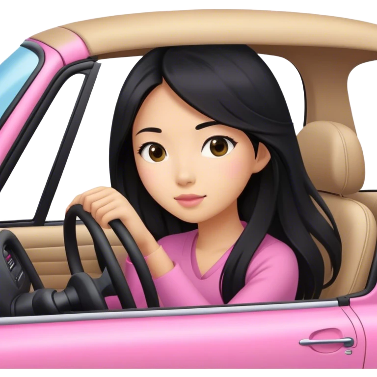 Long hair asian girl driving on her way in a pink car  emoji