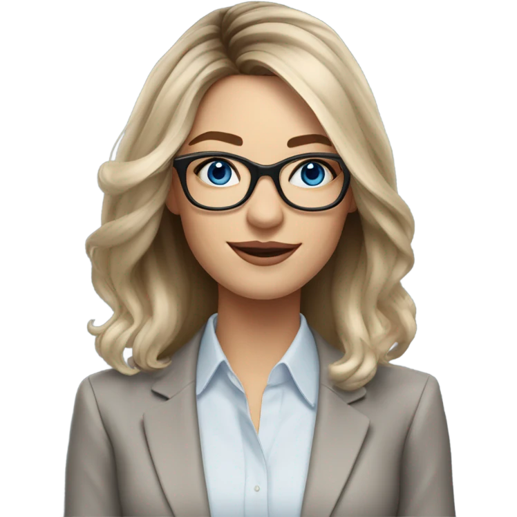 Shoulder length Balayage pale beautiful corporate woman with glasses and blue eyes emoji
