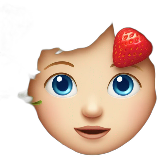 Baby face with blue eyes inside a strawberry emoji