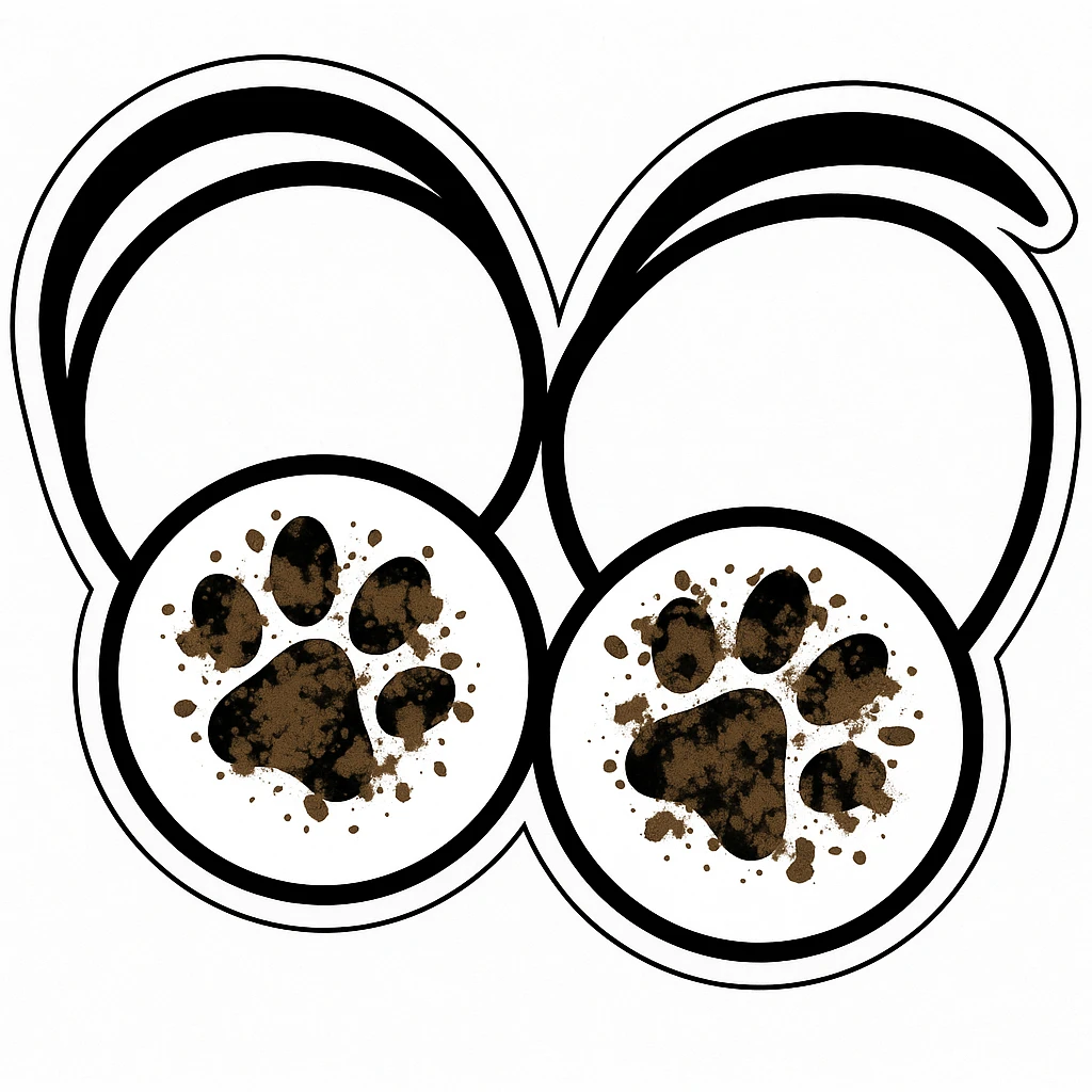 Make the two black puppy paws look muddy, keep the black heart around them and original style (original style slug: sticker) emoji