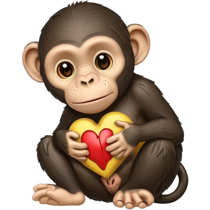 cartoon chimpanzee named Chimpanzini Bananaini with a sad face holding a broken heart and trying to repair it, emoji style emoji