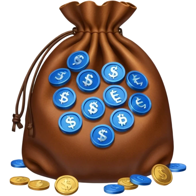 brown money bag of blue coins emoji