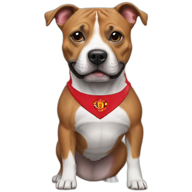 Staffie wearing Manchester United shirt emoji
