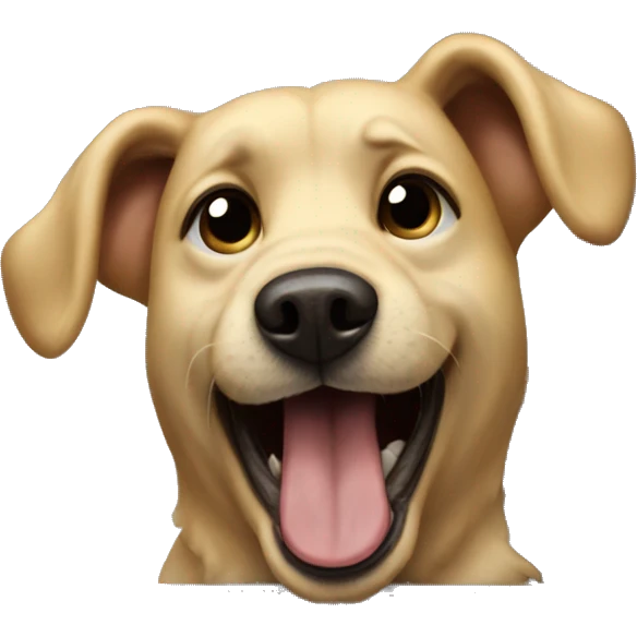 Dirty, blonde dog with its head out the window mouth open emoji