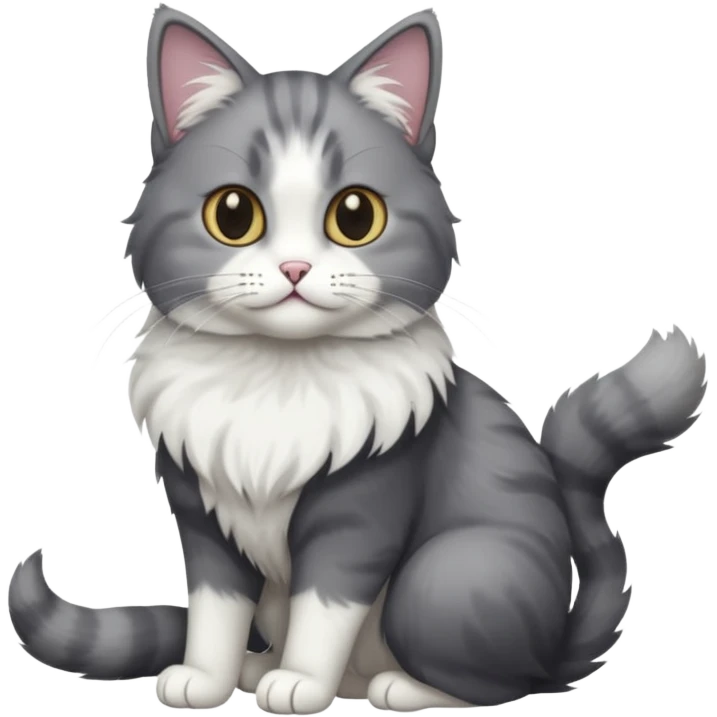 full body half dark grey and half white cat with white front legs emoji
