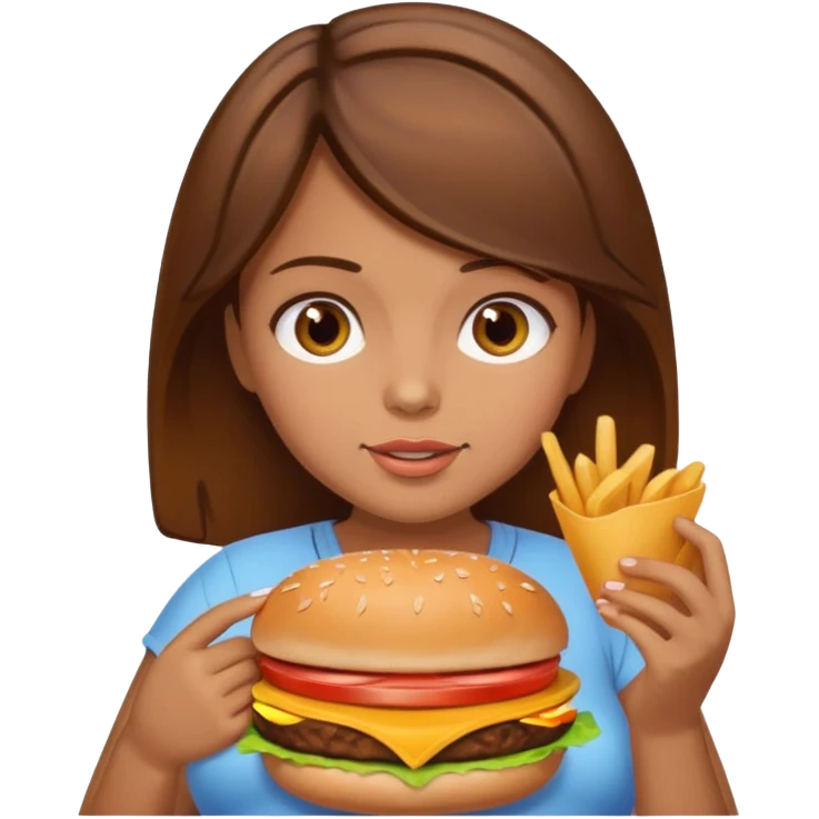 Pregnant girl with brown hair and brown eyes eating a cheeseburger emoji