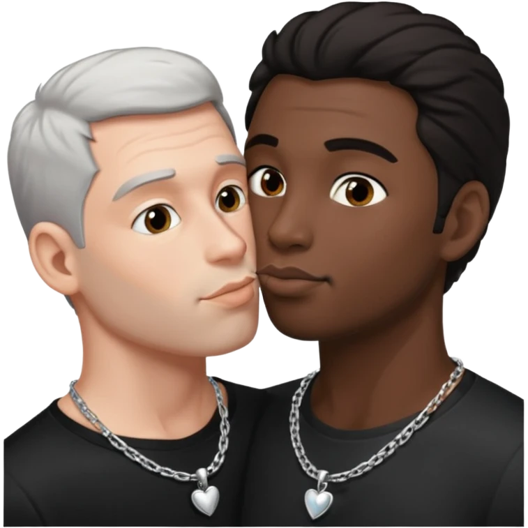 1 White adult male dark hair ,1 black adult male silver necklace, nude,kissing tongue  emoji
