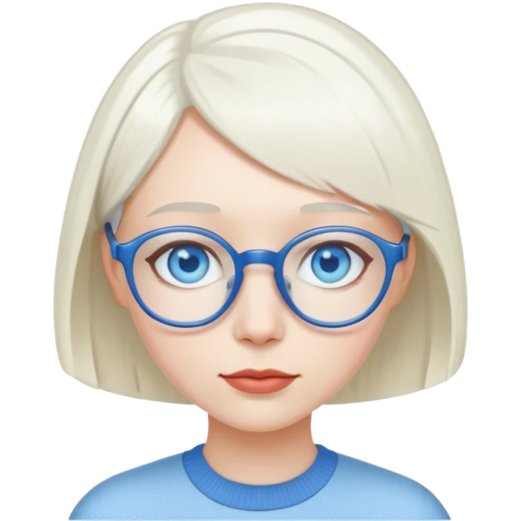 FEMME TEINT PALE AVEC YEUX BLEUS , DES LUNETTES ET DES CHEVEUX BLANCS AU CARRE emoji