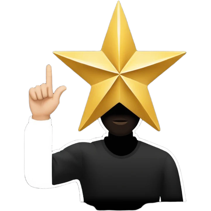 Gold star with silhouette of man pointing up into the air emoji