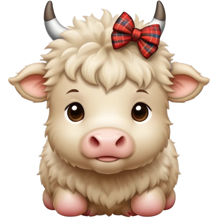 Beige fluffy baby scottish cow with a small bow on head emoji