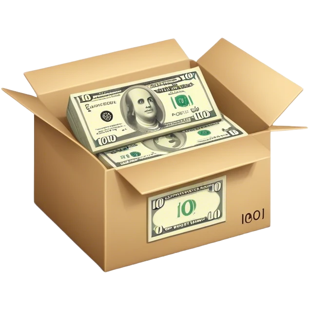 A box featuring a $100 bill design emoji